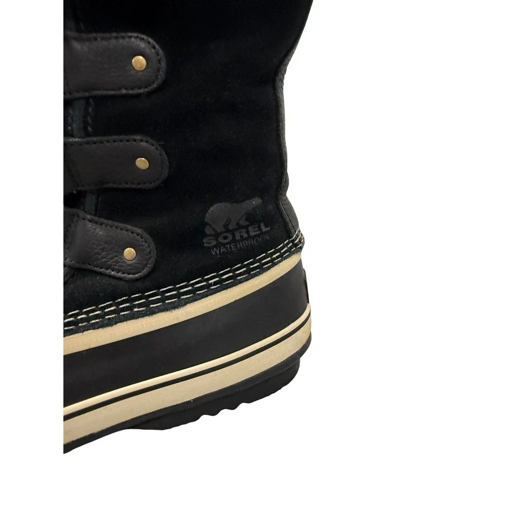 Sorel Joan of Arctic Waterproof Winter Boots Black Suede Faux Fur Trim Womens 11